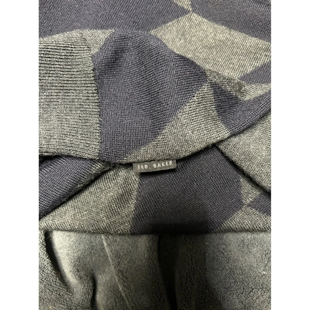 Ted Baker London Mens Wool Blend Geometric Chevron Sweater Navy Grey xs s luxury